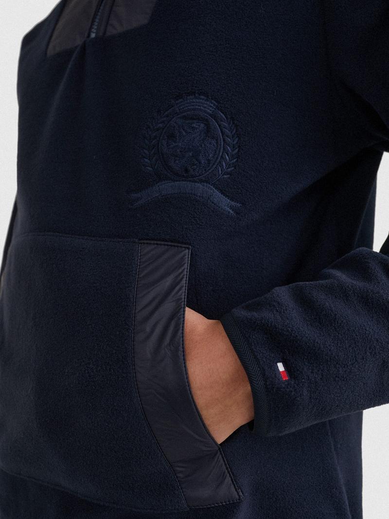 Férfi Tommy Hilfiger Recycled polar fleece crest Hoodies Sötétkék | HU 1242LIS